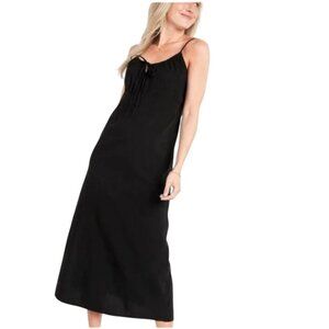 Old Navy Cami Maxi Dress Size XL Boho Cotton Crinkled Tie Long Black Sleeveless